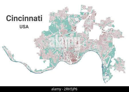 Karte von Cincinnati, detailliertes Verwaltungsgebiet mit Grenze Stock Vektor