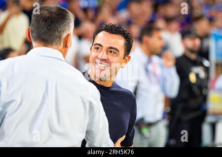 Getafe, Madrid, Spanien. 13. Aug. 2023. Xavi Hernandez (Barcelona) vor dem EA Sports-Fußballspiel von LaLiga zwischen Getafe und Barcelona am 13. August 2023 im Coliseum Alfonso Perez Stadium in Getafe, Spanien (Kreditbild: © Alberto Gardin/ZUMA Press Wire) NUR REDAKTIONELLE VERWENDUNG! Nicht für den kommerziellen GEBRAUCH! Stockfoto