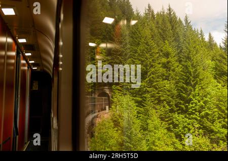 Personenzug fährt in den Tunnel ein Stockfoto