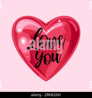 Valentinstag. Ballon in Herzform mit Inschrift. Ich liebe dich. Süße Illustration in realistischem Stil. Für Hochzeiten, Designelemente, Stock Vektor