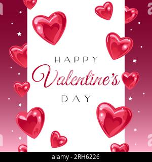 Valentinstag. Helles Banner mit glänzenden, realistischen Ballons in Herzform. Für Werbebanner, Websites, Poster, Verkaufsflyer. Stock Vektor