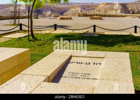 SDE Boker, Israel - 10. August 2023: Grab und Gedenkstätte des Ersten Premierministers Ben Gurion in Sde Boker, Negev-Wüste, Süd-Israel Stockfoto