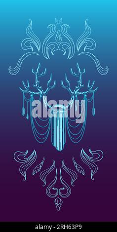 Hirschgeweih, Kristall, Blumenmotive, Mondphasen. Vektordarstellung im Bo-Ho-Stil. Halloween, Magie, Hexerei, Astrologie, Mystik. Für mich Stock Vektor
