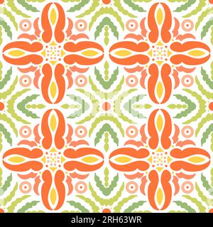 Ethnisches geometrisches Muster mit Blumenmotiven in Grün und Orange. Für Tapeten, Bedrucken von Stoff, Verpackung, Hintergrund Stock Vektor