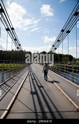 Union Chain Bridge über den Fluss Tweed zwischen Hutton, Berwickshire, Schottland und Horncliffe, Northumberland, England. Diese Straßenbrücke war Stockfoto