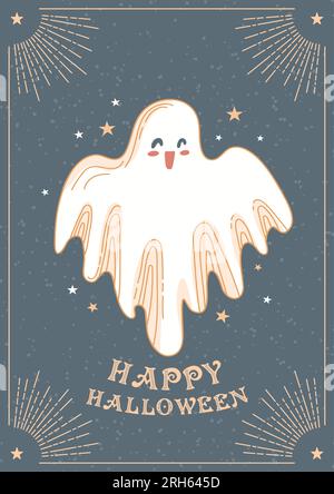 Frohes halloween. Süßer Baby-Geist. Süßes oder Saures. Nacht, Sterne. Im Cartoon-Stil. Vintage-Schriftzug. Für Poster, Postkarten-Banner-Stoff Stock Vektor