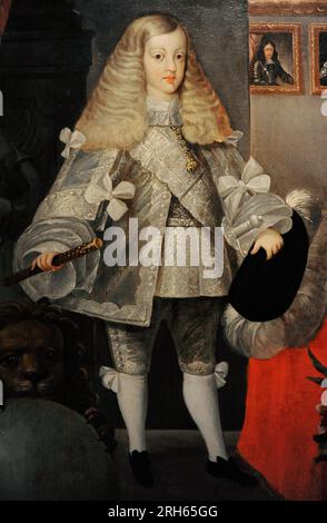 Carlos II (1661-1700). König von Spanien. Karl II. Kind mit seinen Vorfahren, ca. 1667. Porträt von Sebastian de Herrera Barnuevo (1619-1671). Detail. Lazaro Galdiano Museum, Madrid, Spanien. Stockfoto