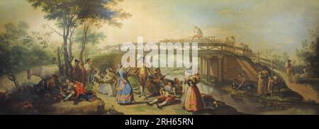 Francisco Bayeu y Subias (1734-1795). Spanischer Maler. Tanz neben der Brücke über den Manzanares-Kanal, 1784. (Ausgeliehen, Prado Museum, Madrid). Geschichtsmuseum, Madrid, Spanien. Stockfoto