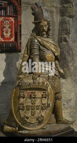 Johannes IV. (Joao IV.) (1604-1656) König von Portugal (1640-1656). Das Haus von Braganza. Statue des Monarchen. Von Alcobaca (Portugal): 18. Jahrhundert. Archäologisches Museum Von Carmo. Lissabon, Portugal. Stockfoto