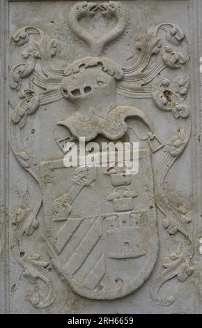 Grabstein von Lisuarte Peres de Andrade, 16. Jahrhundert. Detail. Unbekannte Herkunft. Archäologisches Museum Von Carmo. Lissabon, Portugal. Stockfoto