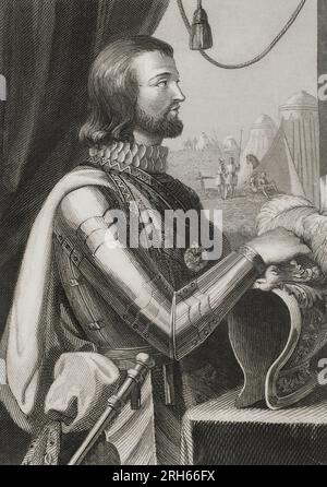 Johannes I. von Kastilien (1358-1390). König von Kastilien von 1379 bis 1390. Hochformat. Stich von Antonio Roca. Las Glorias Nacionales, 1853. Stockfoto