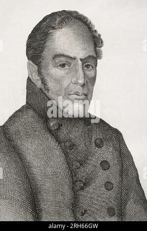 Vicente Gonzalez Moreno (1778-1839). Spanischer General, der am spanischen Unabhängigkeitskrieg und am Ersten Carlist-Krieg teilnahm und die Carlists unterstützte. Gravur von Jose Gomez. Panorama Espanol, Cronica Contemporanea. Madrid, 1842. Stockfoto