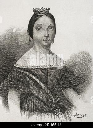 Isabella II (1830-1904). Königin Spaniens (1833-1868). Porträt. Gravur. Panorama Espanol, Cronica Contemporanea. Madrid, 1842. Stockfoto