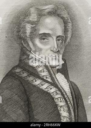 Jose Aznarez Navarro (1759-1837). Spanischer Politiker. Stellvertreter in den Cortes von Cadiz. Innenminister während des liberalen Dreijahreszeitraums von September bis Dezember 1823. Porträt. Gravur von Pedro Celestino Mare. Panorama Espanol, Cronica Contemporanea. Madrid, 1842. Stockfoto