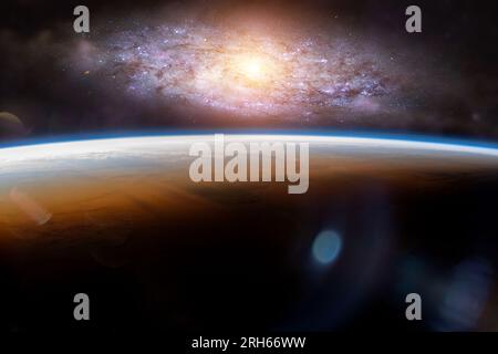 Planet Erde mit Sternen und Galaxien. Elemente dieses Bildes, bereitgestellt von der NASA. Stockfoto