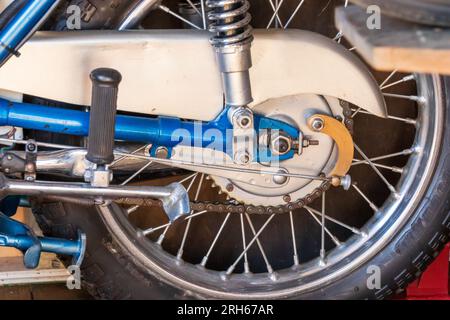 Motorradteile, Triumph Tiger Cub Hinterrad Stockfoto