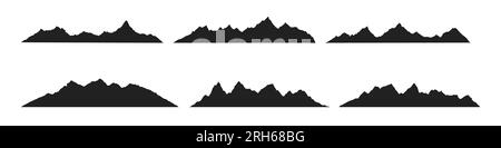 Mountain Ridges Peak Silhouetten flaches Design Vektorbild auf weißem Hintergrund isoliert. Felsengipfel mit verschiedenen Gebirgszügen Stock Vektor