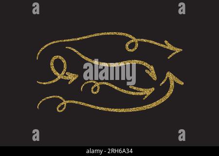 Set mit handgezeichneten goldenen Pfeilen mit Glitzer. Stock Vektor