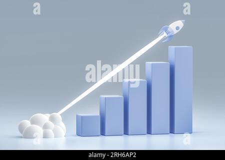 Wachstum und Anstieg positiver Geschäftsindikatoren. Reaktives schnelles Wachstum der Wirtschaftsindikatoren. Raketenwachstumsdiagramm. Investitionen und Unternehmenswachstum Stockfoto