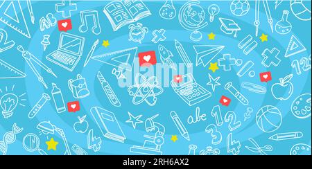 Zurück zur Schule Hand gezeichnet, Kritzeln und Vektor Illustration Symbole Set Stock Vektor