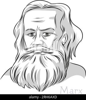 karl-marx-Philosoph, handgezeichnete Linien, Kunst, Porträt-Illustration Stock Vektor