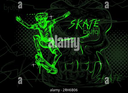 Skizze des jungen Skaters auf Hintergrund.Vektor-Illustration Stock Vektor