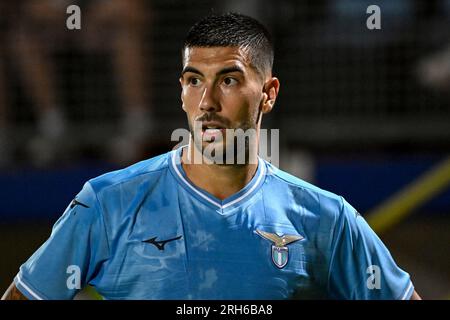 Latina, Italien. 14. Aug. 2023. Mattia Zaccagni von SS Lazio während eines Vorsaison-Freundschaftsspiels zwischen Latina Calcio 1932 und SS Lazio im Domenico Francioni Stadion in Latina (Italien), 13h. August 2023. Kredit: Insidefoto di andrea staccioli/Alamy Live News Stockfoto