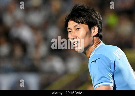 Latina, Italien. 14. Aug. 2023. Daichi Kamada von SS Lazio während eines Vorsaison-Freundschaftsspiels zwischen Latina Calcio 1932 und SS Lazio im Stadion Domenico Francioni in Latina (Italien), 13h. August 2023. Kredit: Insidefoto di andrea staccioli/Alamy Live News Stockfoto