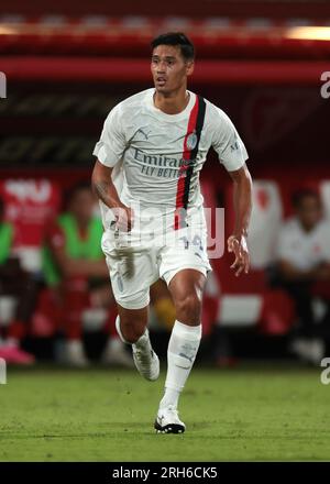 Monza, Italien. 8. Aug. 2023. Tijjani Reijnders vom AC Mailand während des Spiels Trofeo Silvio Berlusconi im U-Power Stadium, Monza. Der Bildausdruck sollte lauten: Jonathan Moscrop/Sportimage Credit: Sportimage Ltd/Alamy Live News Stockfoto