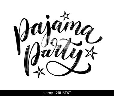 PYJAMA-PARTY-Text. Pyjamaparty. Pyjamaabend. Pyjamaparty. Vektordarstellung Pinselkalligrafie Text Pyjama Party Logo. Grafik-Design-Druck f Stock Vektor
