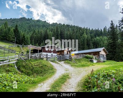 Das Bild zeigt die privat geführte Gerichtsherrnalm im Gschnitztal bei Trins in den Stubaier Alpen Stockfoto