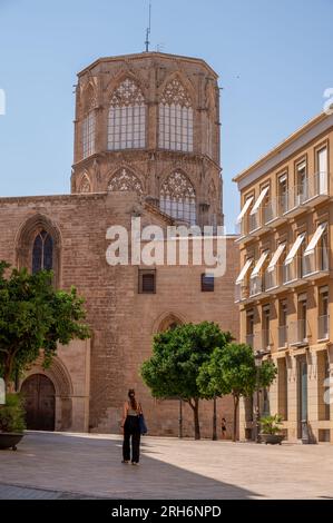 Valencia, Spanien - 25. Juli 2023: Kathedrale von Valencia, Basilika der Jungfrau Hilflosen. Stockfoto