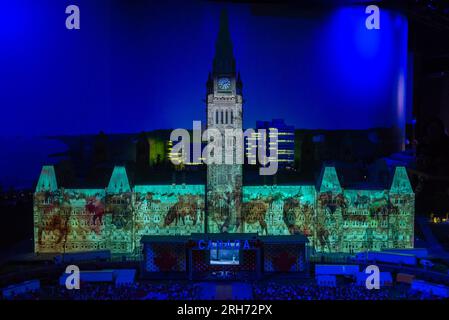 Toronto, ON, Kanada - 4. Juni 2023: Blick auf die Houses of Parliament in Ottawa an einem Miniaturdenkmal von Kanadas berühmten Plätzen in Little Petite Cana Stockfoto