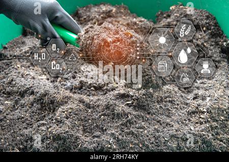 Bodenmischungskonzepte und Bodennährstoffanalyse. Intelligente Landwirtschaft Stockfoto