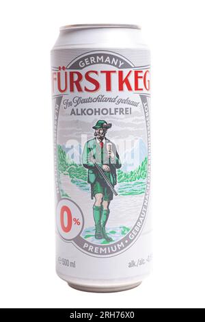 Moskau, Russland, 05. August 2023: Furstkeg Alkoholfrei alkoholfreies Bier in der Dose. Stockfoto