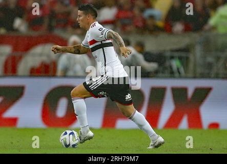 13. August 2023: Maracana Stadium Rio de Janeiro, Brasilien; James Rodr&#xed;Guez of Sao Paulo während des Spiels Flamengo und Sao Paulo in Campeonato Brasileiro 2023 Stockfoto