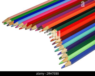 Eine Vielzahl von Buntstiften isoliert auf Weiß Stockfoto