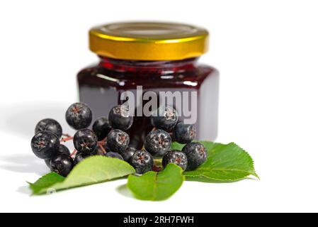 Würgebeeren und Würgebeermarmelade im Schraubglas Stockfoto