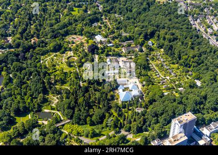 Luftaufnahme, Grugapark, Kreislaufwerke der Welt, Speerwerfer im Bezirksgarten, Rüttenscheid, Essen, Ruhrgebiet, Nordrhein-Westfalen, Germa Stockfoto