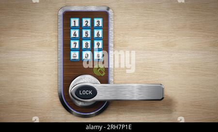 Digital Security Tastatur und den Knopf an der Tür. 3D-Darstellung. Stockfoto