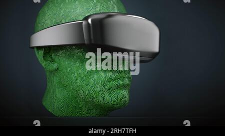 Virtual reality Headset auf Leiterplatte strukturierte menschlichen Gesicht. 3D-Darstellung. Stockfoto