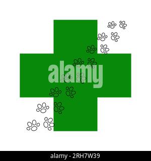 Katzenpfoten und Kreuzsymbol Tierklinik Einfache minimalistische Logo Vektordarstellung, Haustiere Gesundheitskonzept Stock Vektor