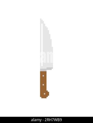Küchenmesser Pixel Art, 8-Bit Küchenutensilien Schild. Vektordarstellung verpixelter Schalen Stock Vektor