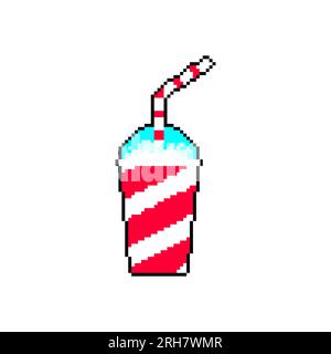 Slurpee Soda in Glas mit strohisoliertem Pixel Art 8 Bit. Stock Vektor