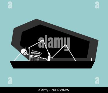 Das Skelett ruht im Sarg. Vektordarstellung Stock Vektor