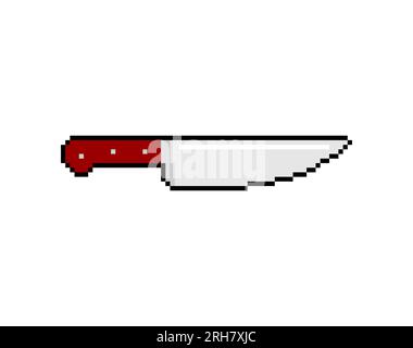 Küchenmesser Pixel Art, 8-Bit Küchenutensilien Schild. Vektordarstellung verpixelter Schalen Stock Vektor