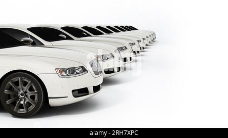 Luxus-PKW-Flotte, bestehend aus generischen Sandisk Design. 3D-Darstellung. Stockfoto