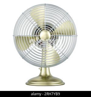 Retro-Tischventilator, Vorderansicht. 3D-Rendering auf weißem Hintergrund isoliert Stockfoto