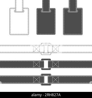 Satz schwarz-weißer Abbildungen des Gürtels mit Anhänger. Isoliertes Vektorobjekt auf weißem Hintergrund. Stock Vektor