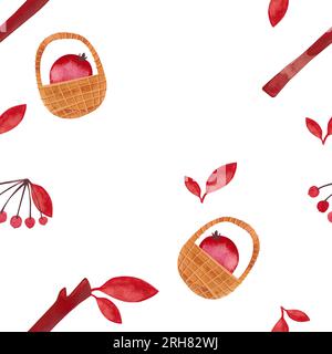 Aquarell-Nahtpaarung mit Herbstzwergen. Saisonales Geschenkpapier. Rasterdarstellung für Verpackungen, Heimtextilien, Dekor und Tapeten. Stockfoto